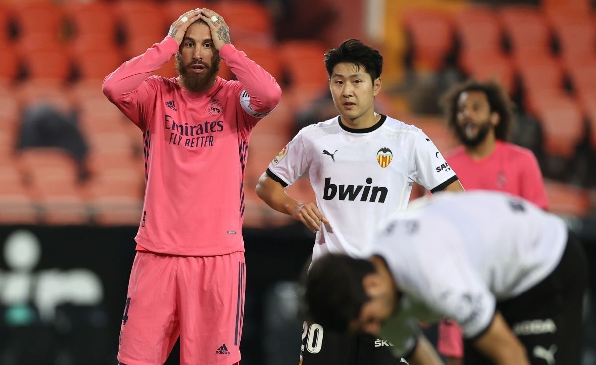 Sergio Ramos, en la derrota del Real Madrid ante el Valencia