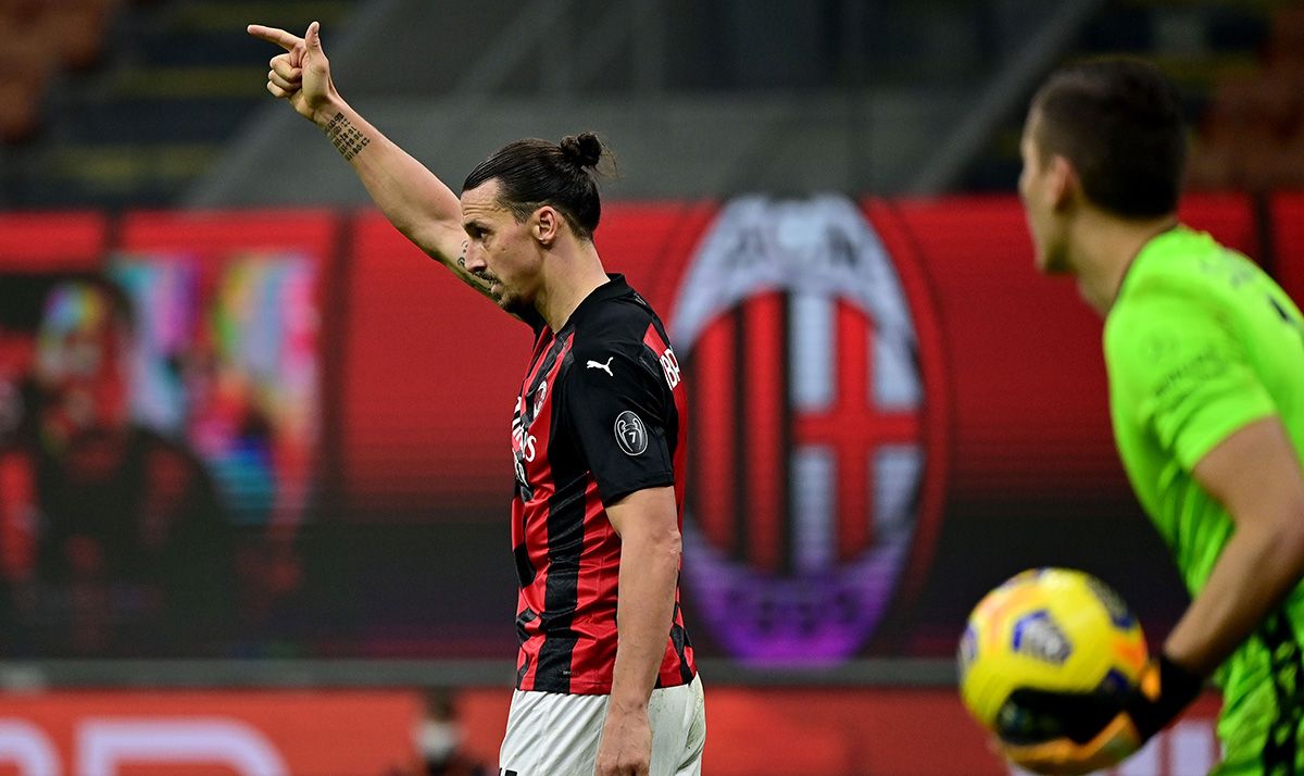 Zlatan Ibrahimovic, celebrating a goal with the AC Milan