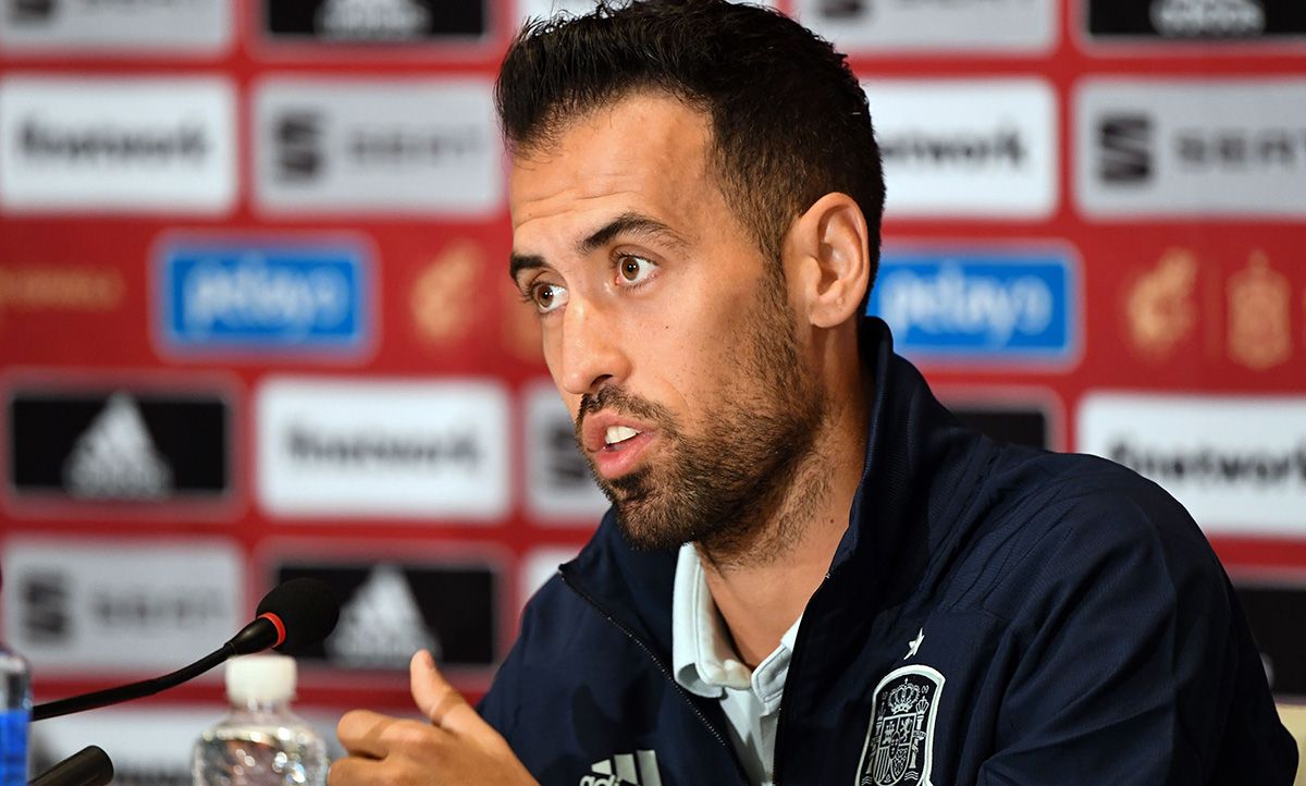 Sergio Busquets, durante una rueda de prensa con España
