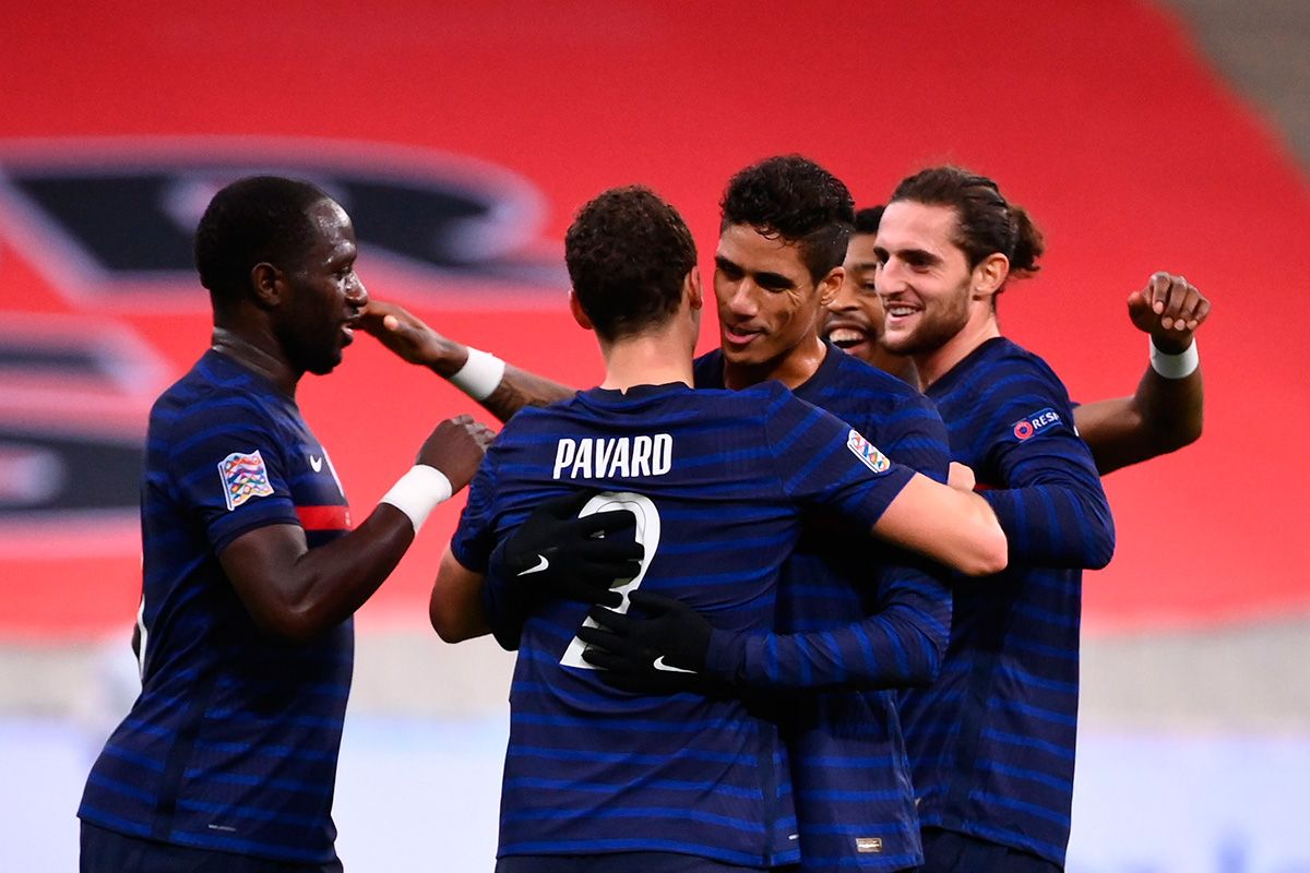 Players of France celebrating a goal