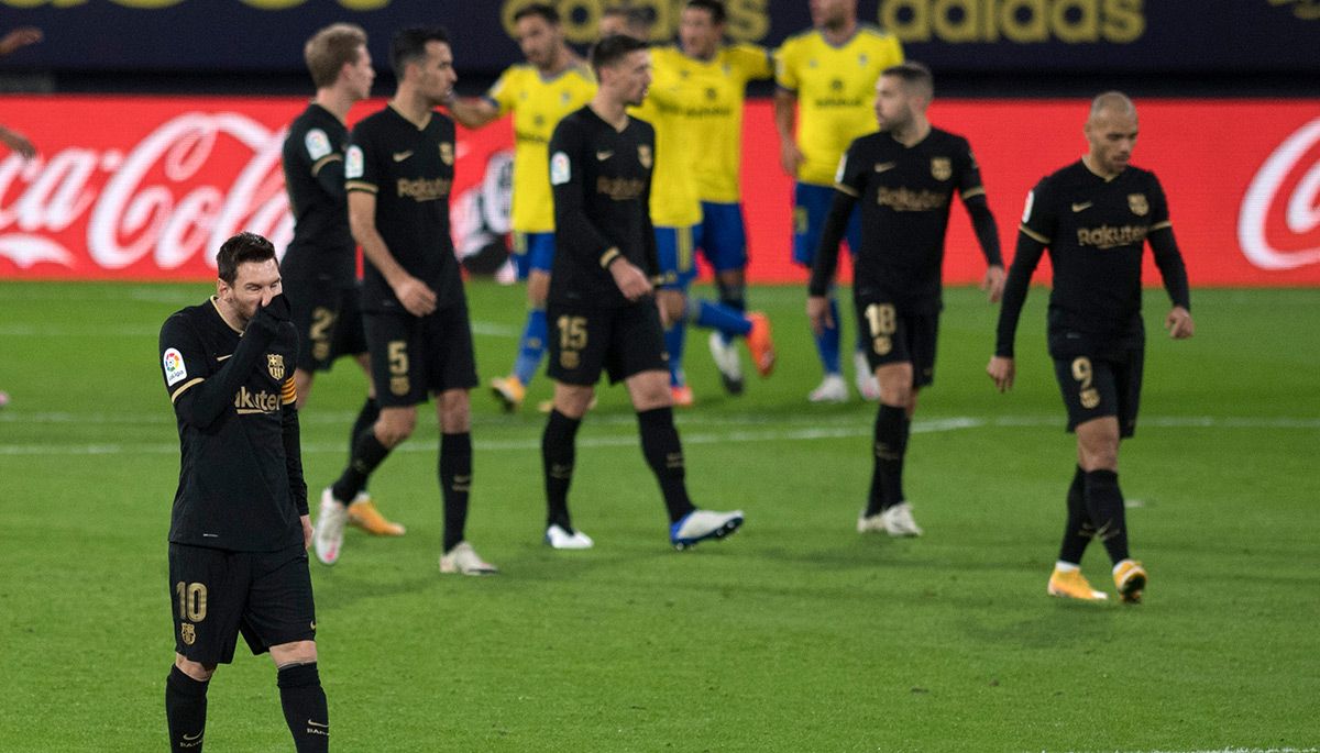 The FC Barcelona, sad after fitting a goal against the Cádiz