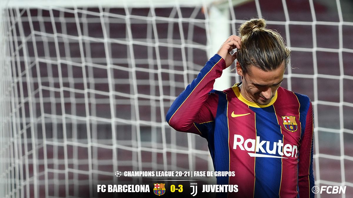 Antoine Griezmann, lamentando la derrota del Barça contra la Juventus