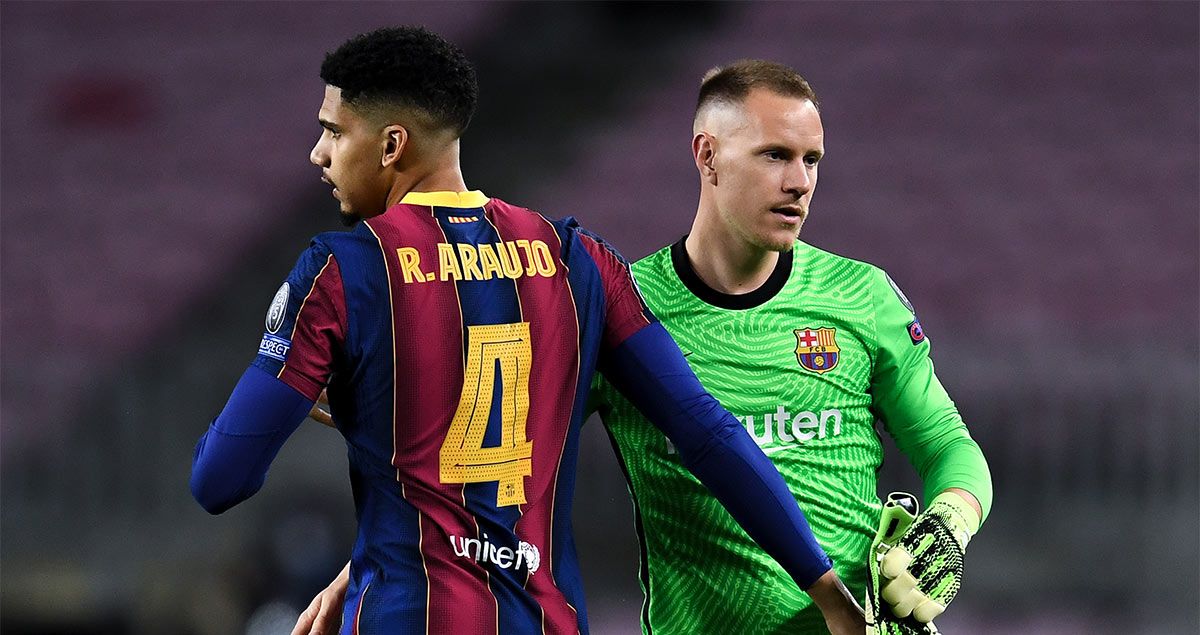 Araujo y Ter Stegen, en la derrota del Barça ante la Juventus