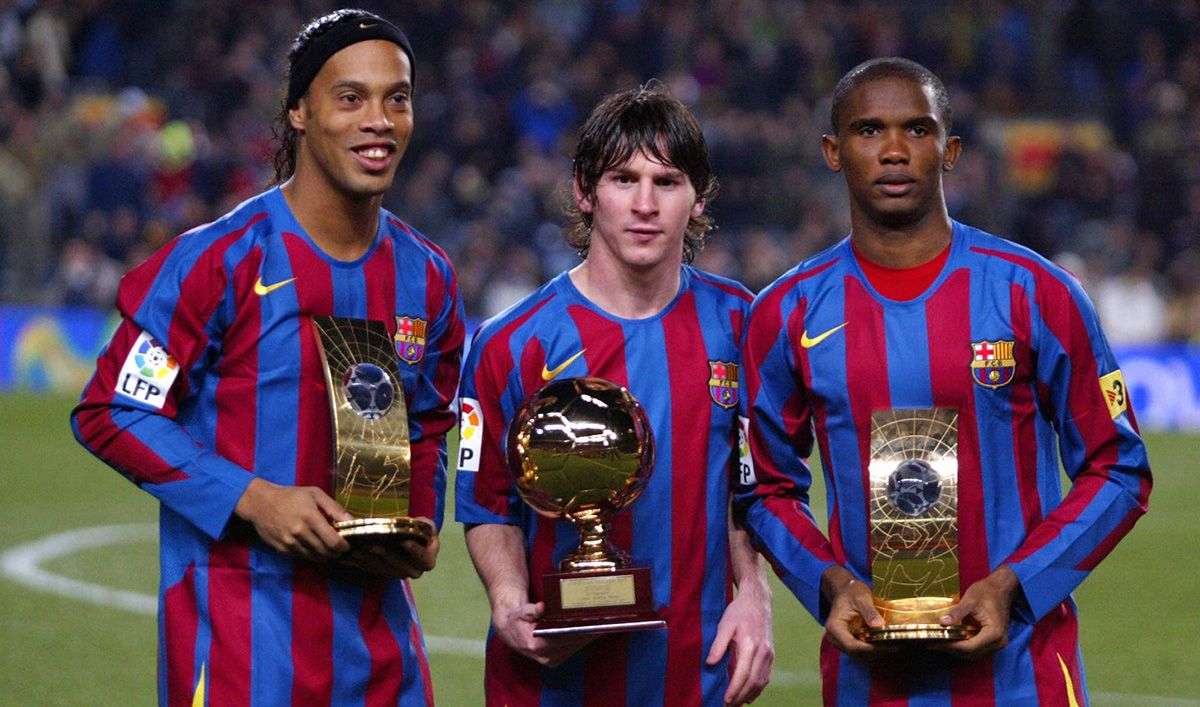 Ronaldinho, Eto'o y Messi, juntos en el FC Barcelona