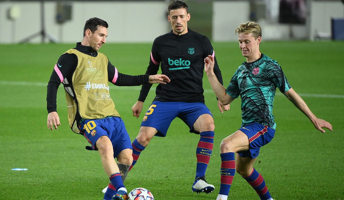 Clément Lenglet and Frenkie de Jong, during a warming with the Barça
