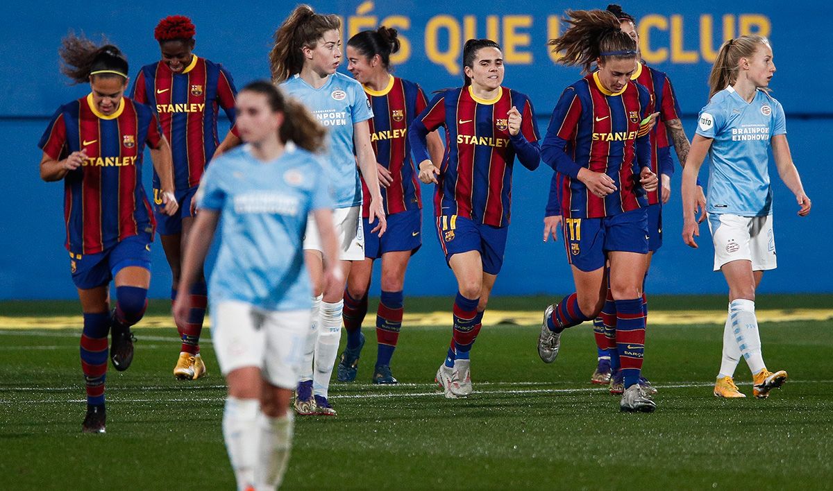 The FC Barcelona, celebrating a goal against the PSV