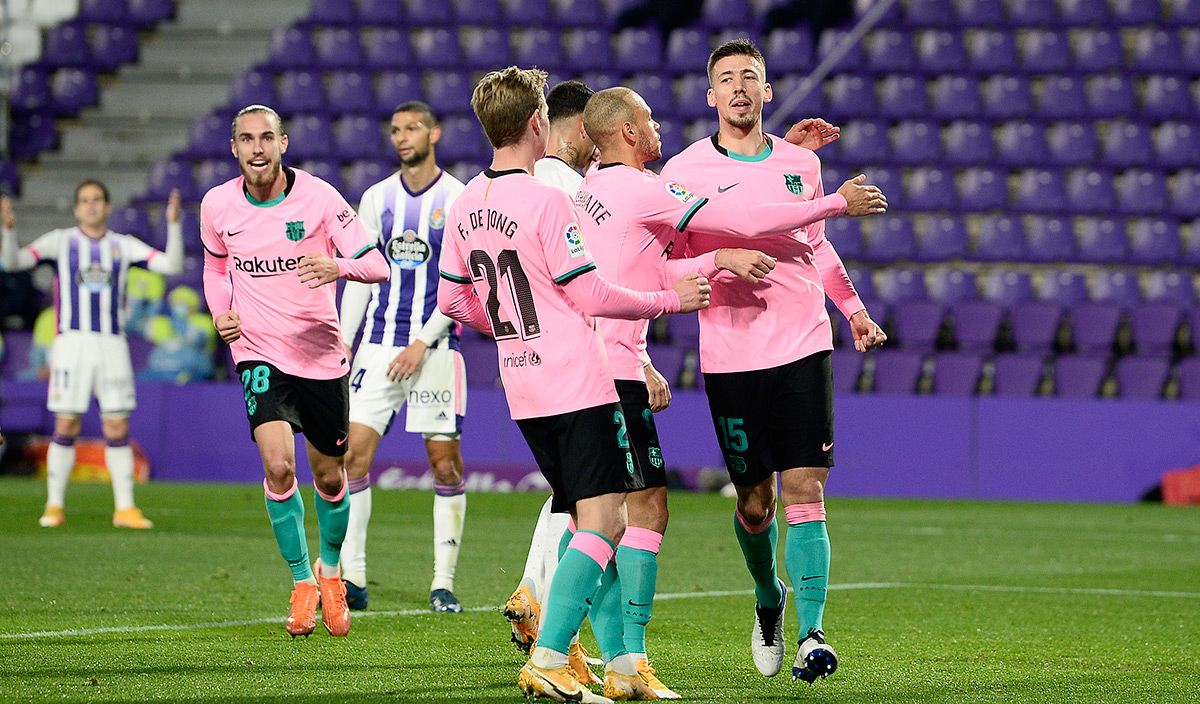 Clément Lenglet, celebrating the goal against the Valladolid