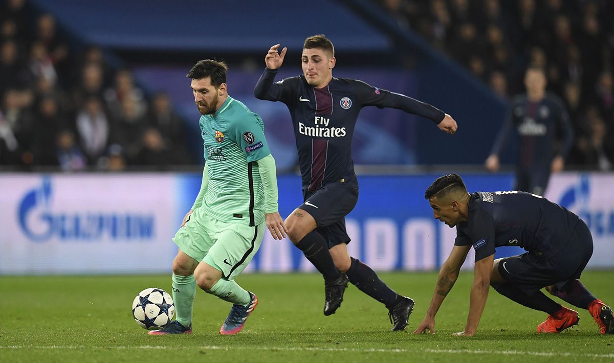 Leo Messi, during a match against the Paris Saint-Germain