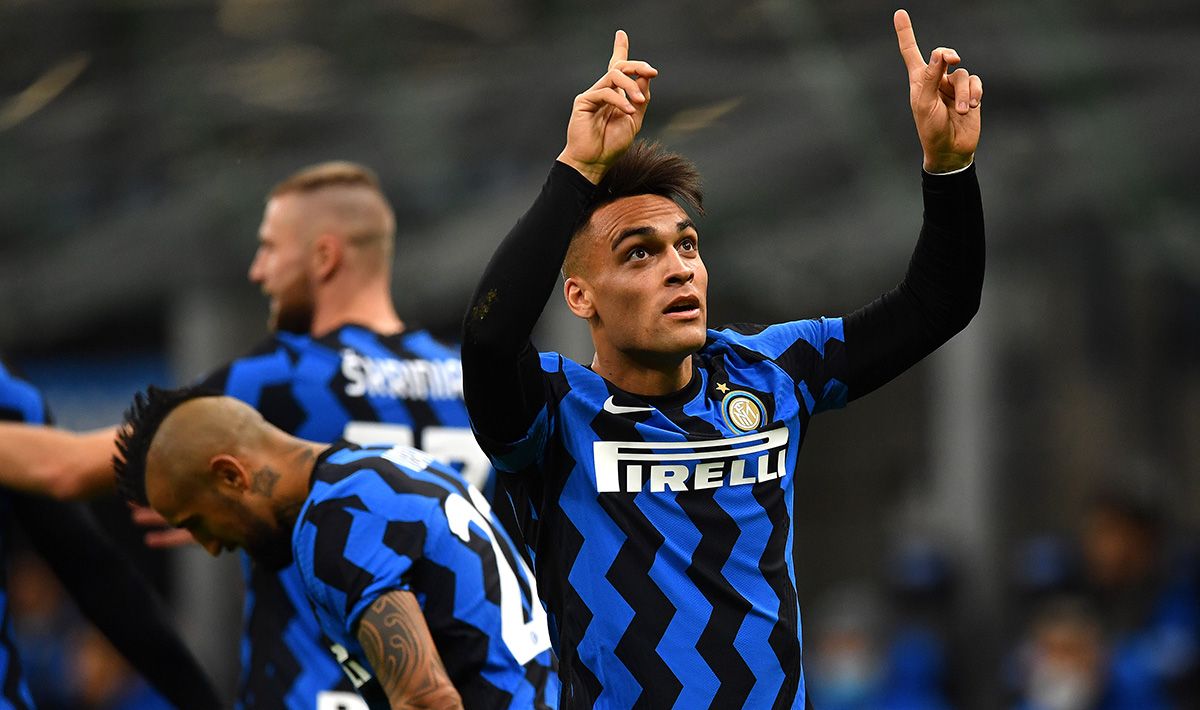 Lautaro Martínez, celebrating a goal with the Inter of Milan