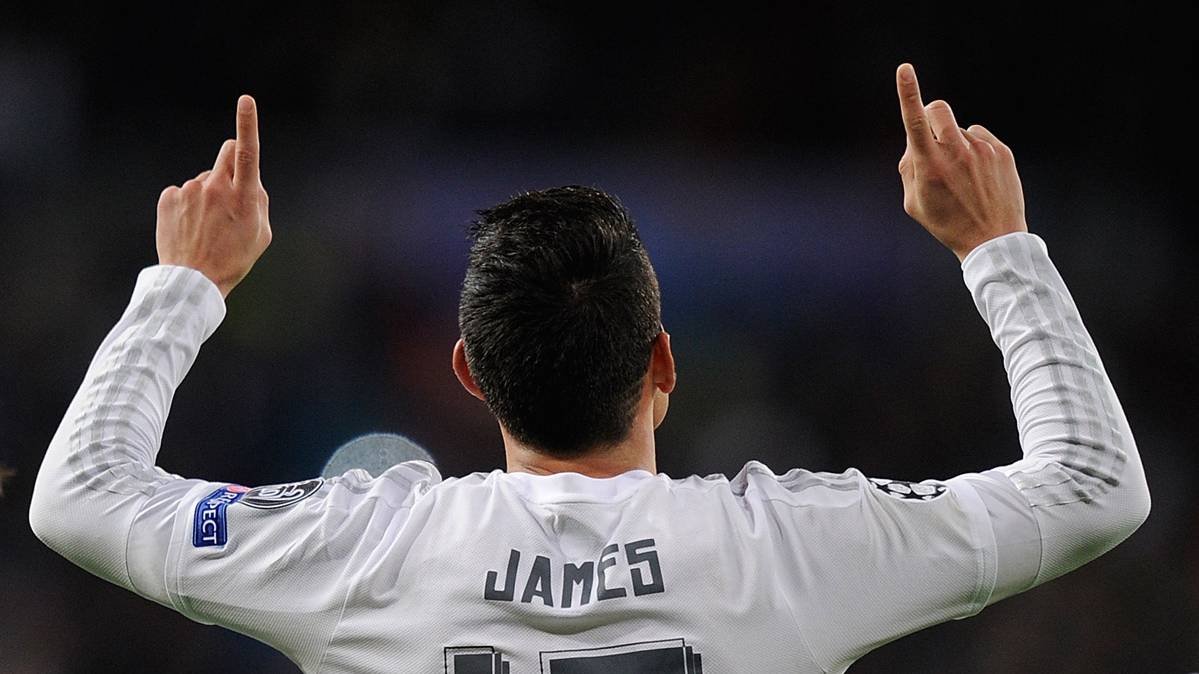 James Rodríguez, celebrando un gol con el Real Madrid