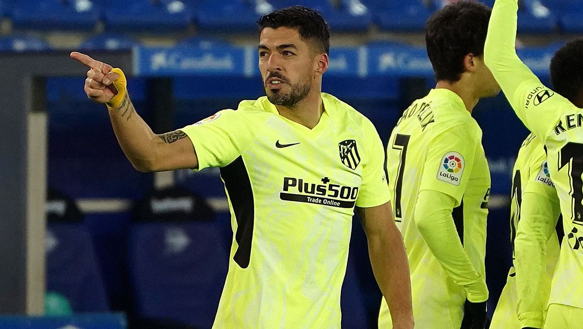 Luis Suárez celebra un gol con el Atlético