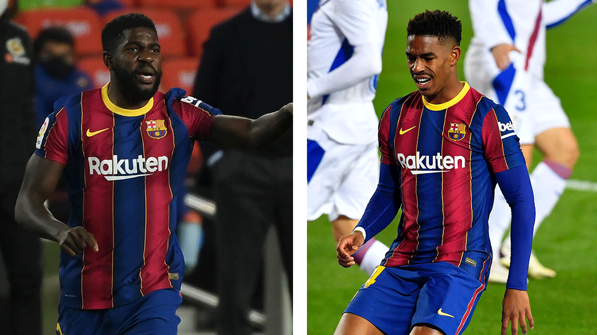 Samuel Umtiti y Junior Firpo, jugadores del FC Barcelona