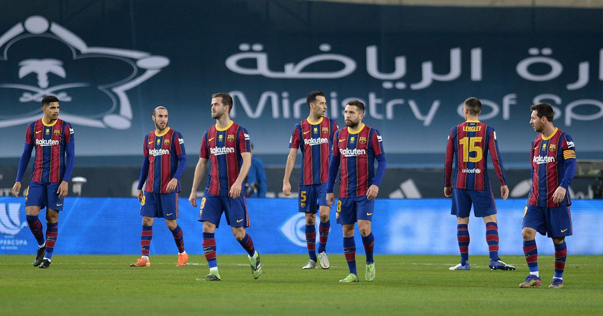 Los jugadores del Barça, en la final de la Supercopa de España