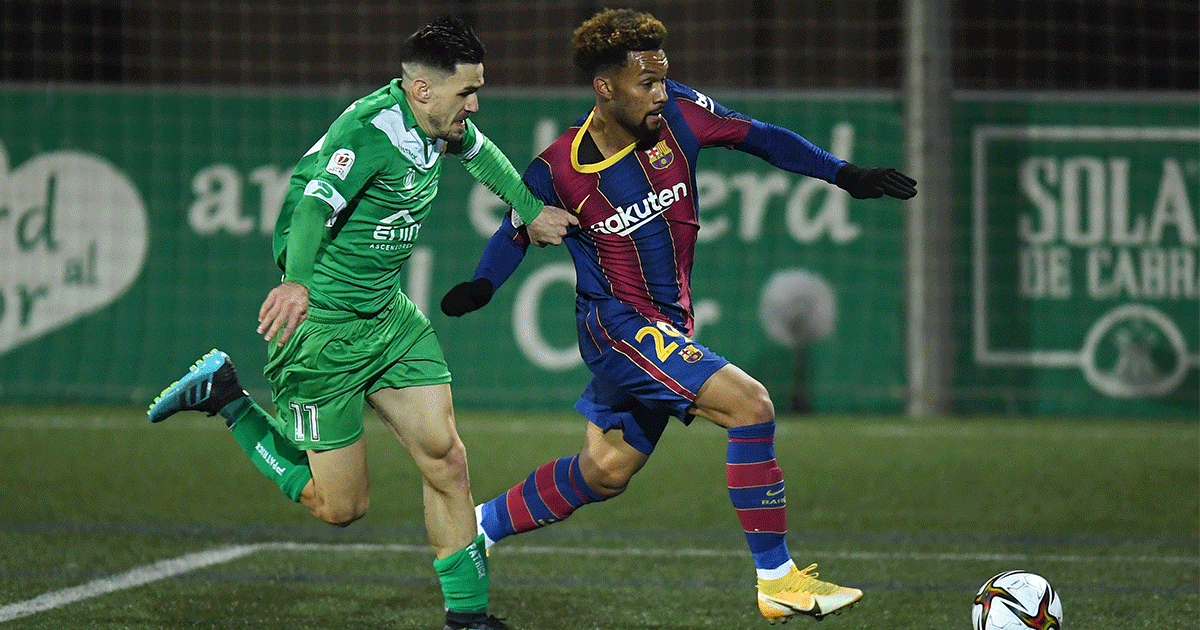 Konrad de la Fuente, en el partido del FC Barcelona ante el Cornellá