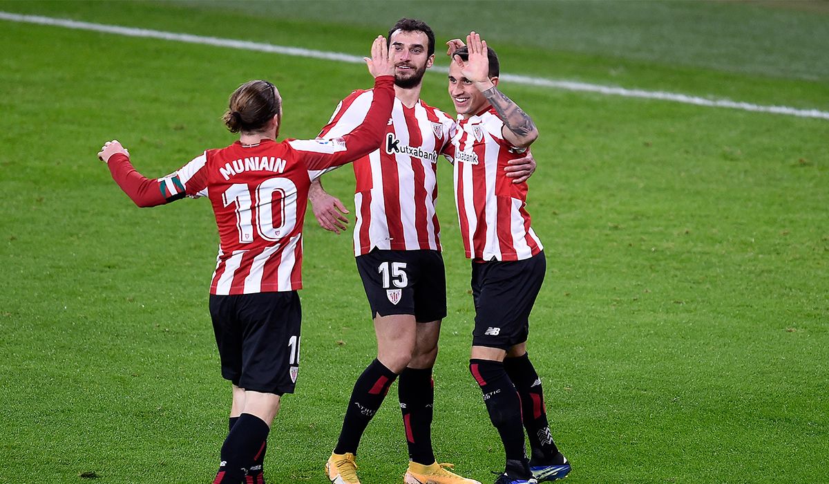 Los jugadores del Athletic Bilbao, durante el partido frente al Getafe en LaLiga