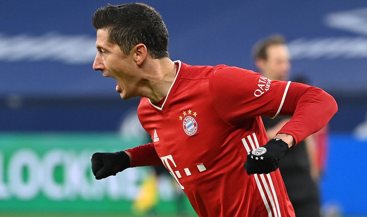 Lewandowski, celebrating a goal with the Bayern Munich