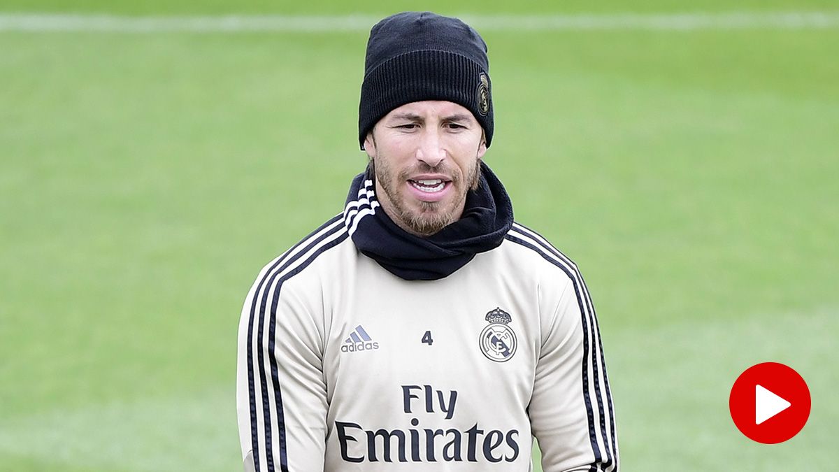 Sergio Ramos, during a training with the Real Madrid