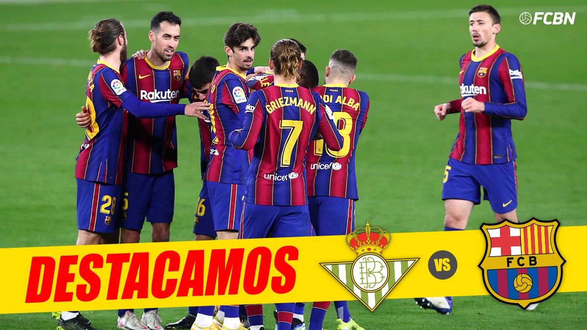 El FC Barcelona, celebrando uno de los goles contra el Betis en el Villamarín