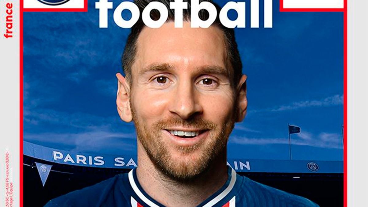Leo Messi in the cover of France Football with the T-shirt of the PSG