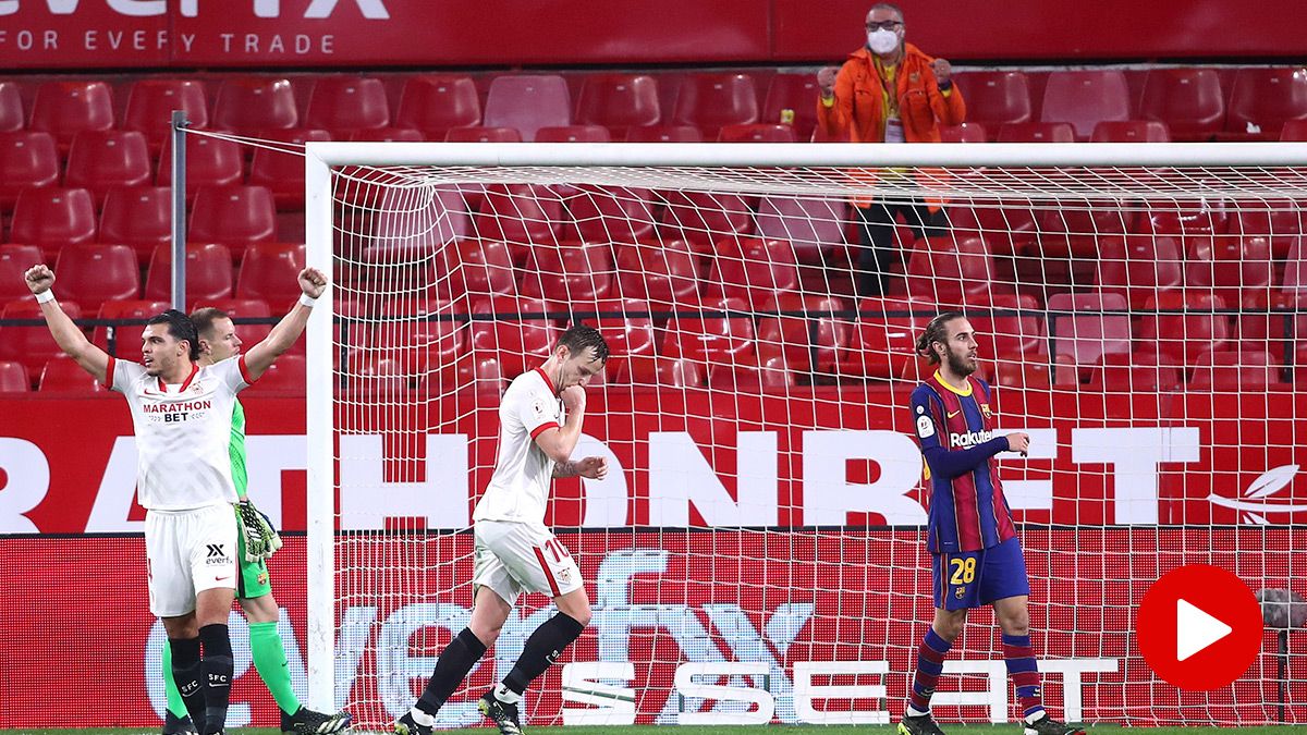 Rakitic, just after scoring against the FC Barcelona in the Copa del Rey