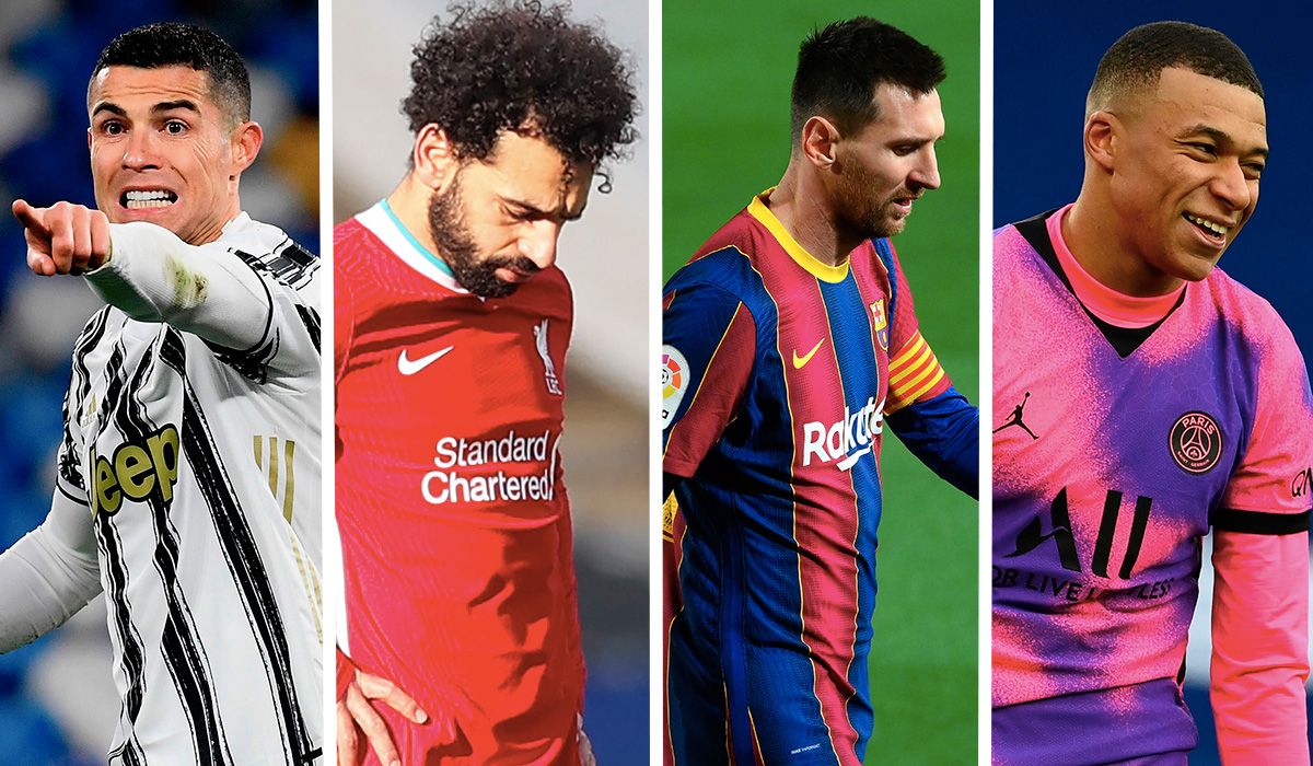 Cristiano Ronaldo, Salah, Messi and Mbappé, from left to right