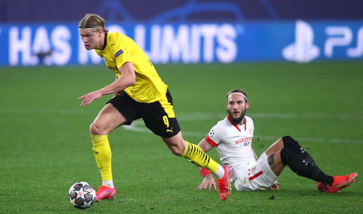 Haaland en el partido contra el Sevilla