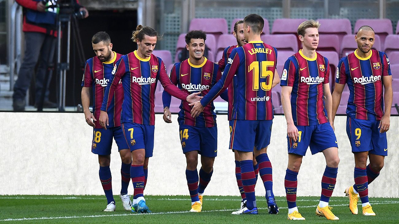 Los jugadores del Barça celebran un gol