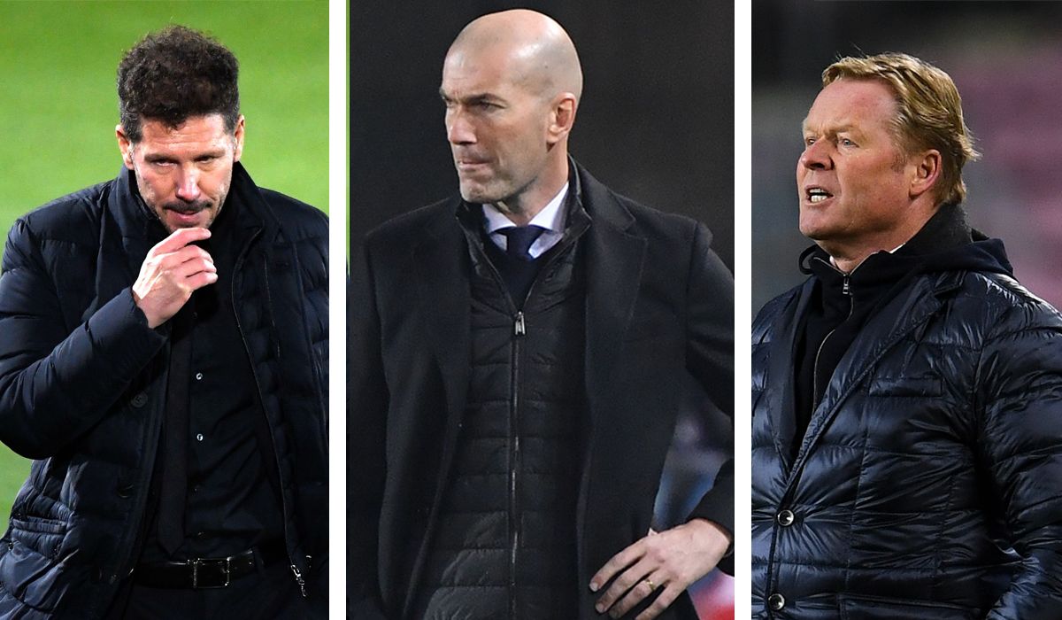 Simeone, Zidane y Koeman, entrenadores del Atlético, Madrid y Barça