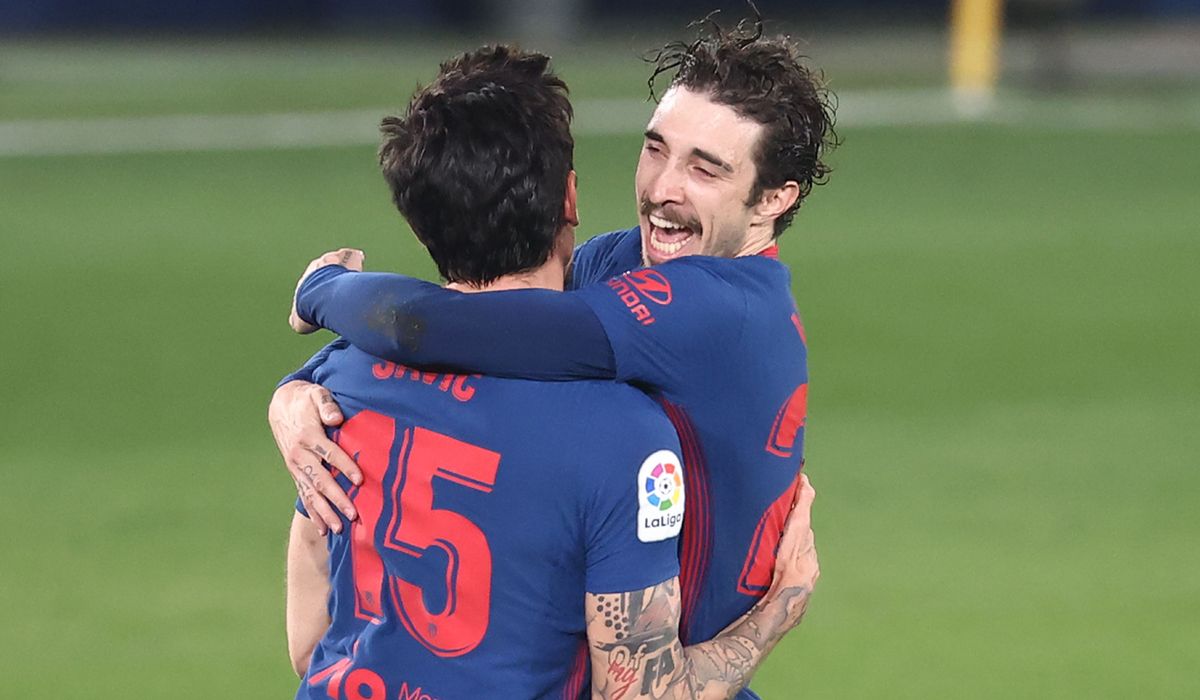 Vrsaljko And Savic celebrate a goal of the Atletico de Madrid in LaLiga