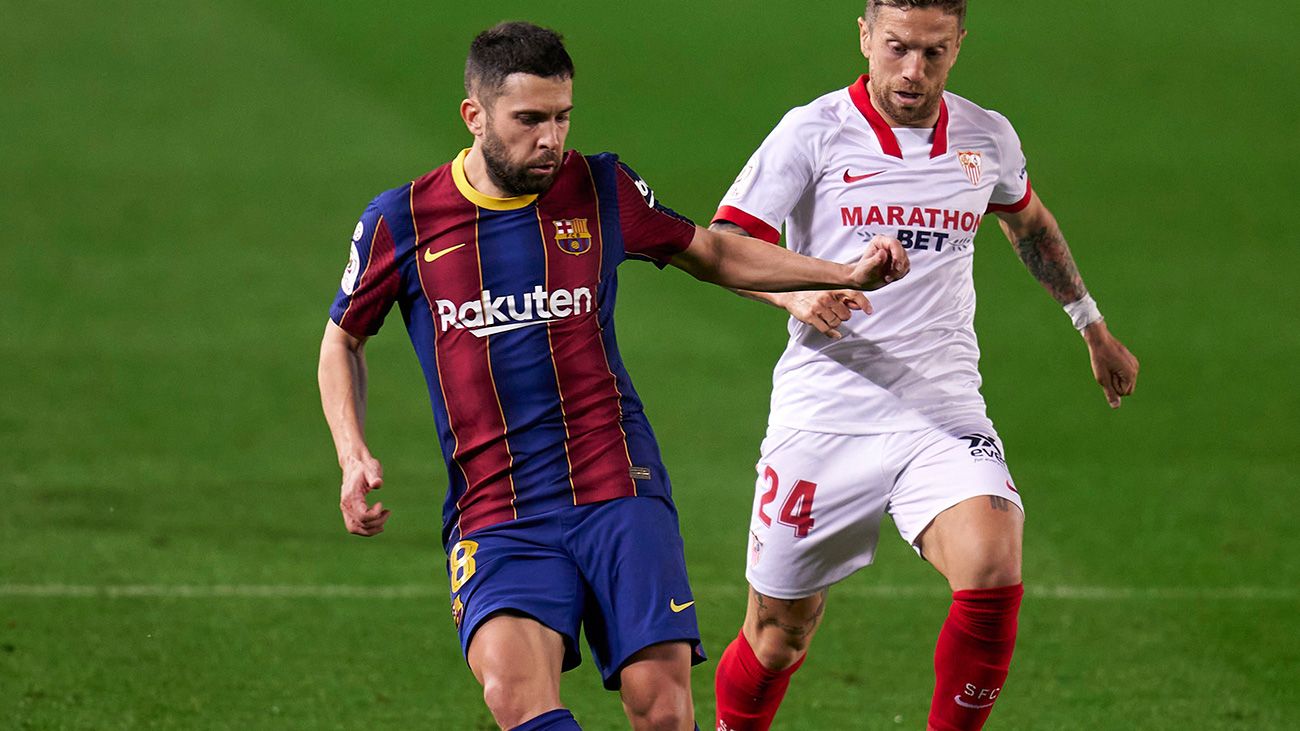 Jordi Alba in the party of semifinals in front of the Seville