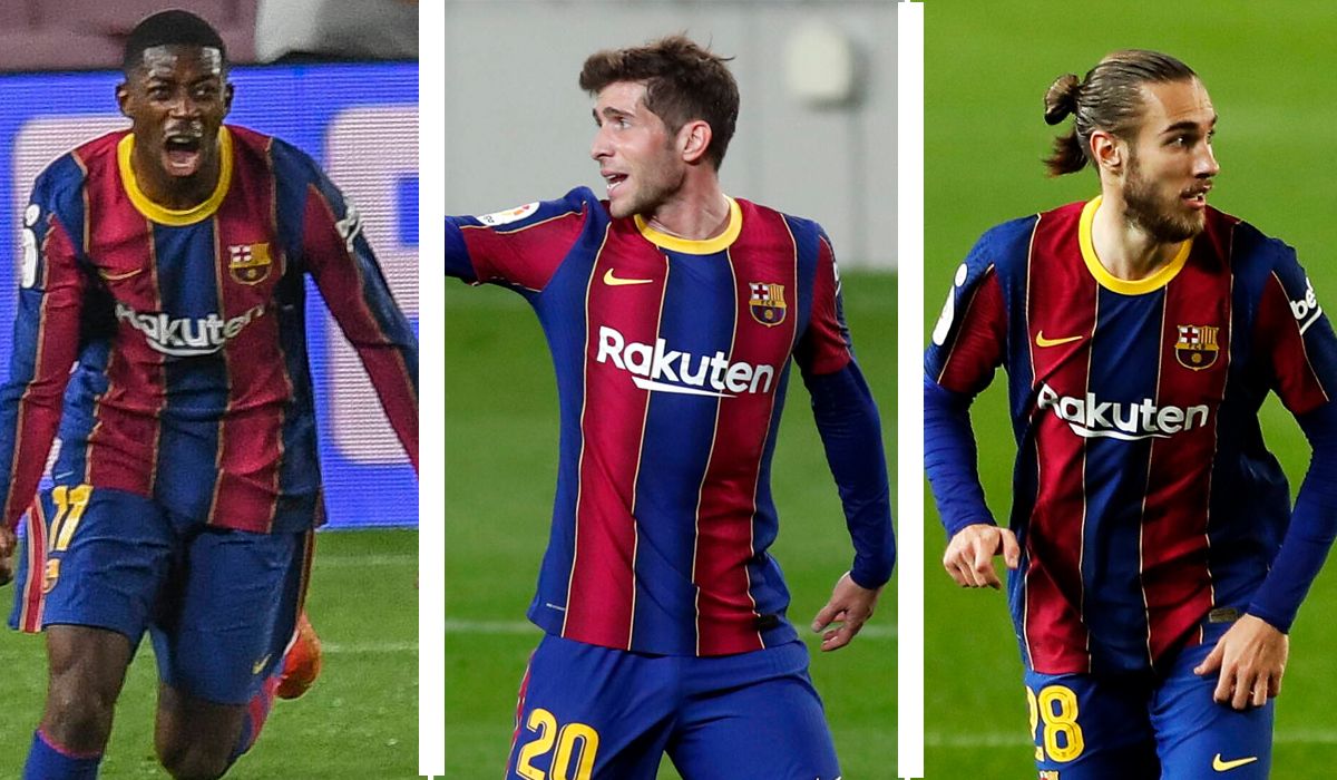 Dembélé, Sergi Roberto and Mingueza, players of the FC Barcelona