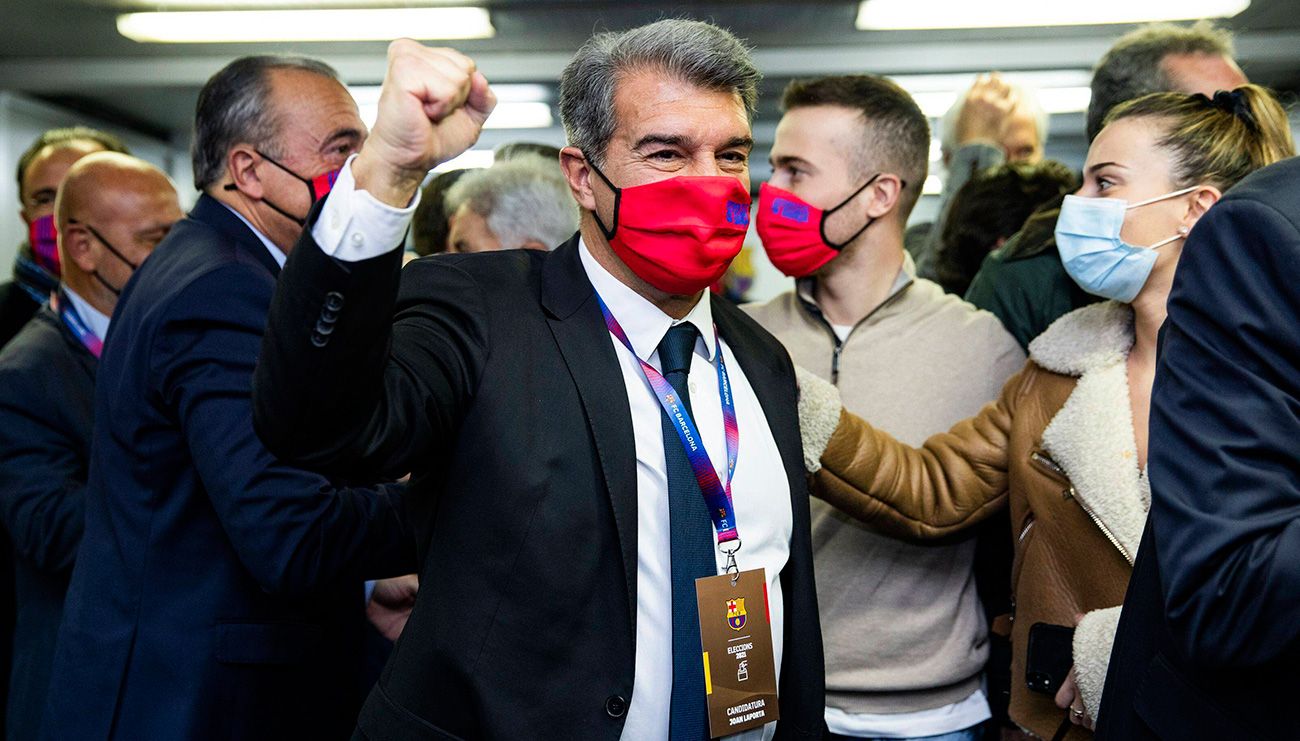 Joan Laporta celebra su victoria en las elecciones