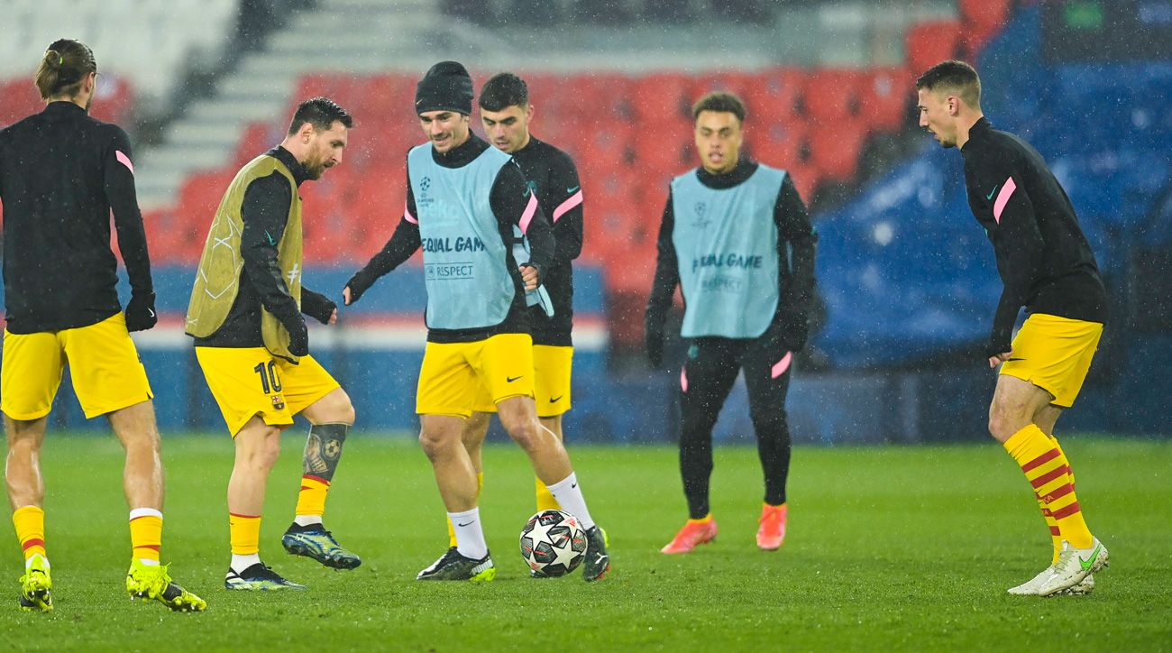 Los jugadores del Barça en el calentamiento