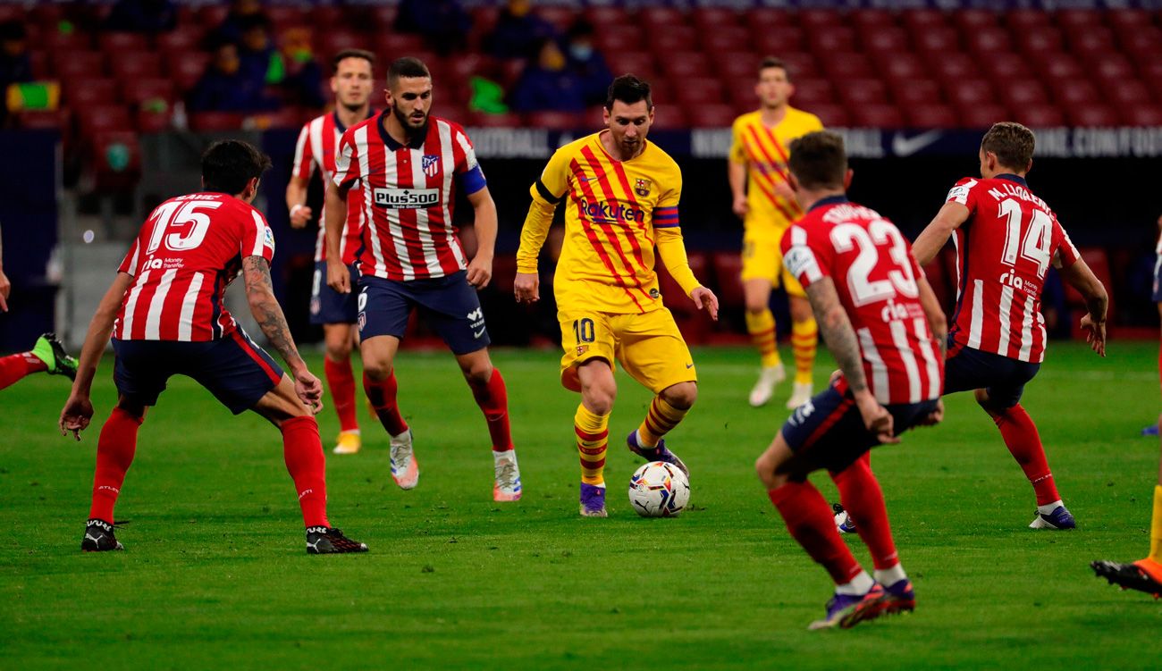 Leo Messi en un partido contra el Atlético
