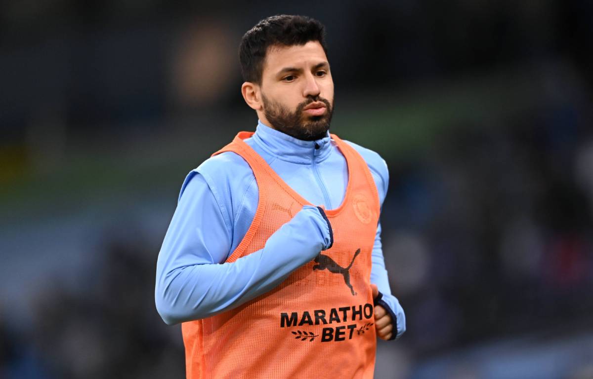 Agüero, en un calentamiento con el Manchester City