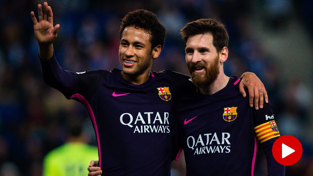 Messi and Neymar celebrate a goal