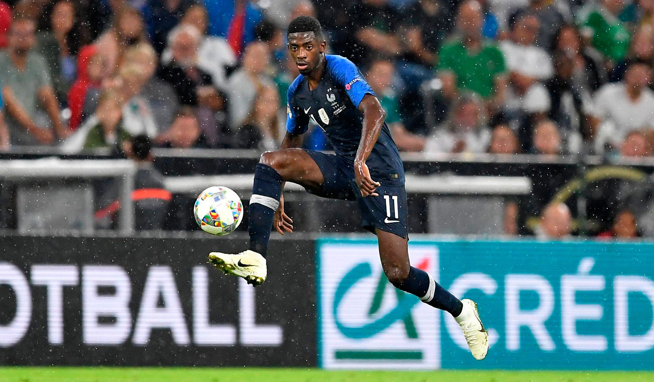 Ousmane Dembélé en un partido con la selección de Francia