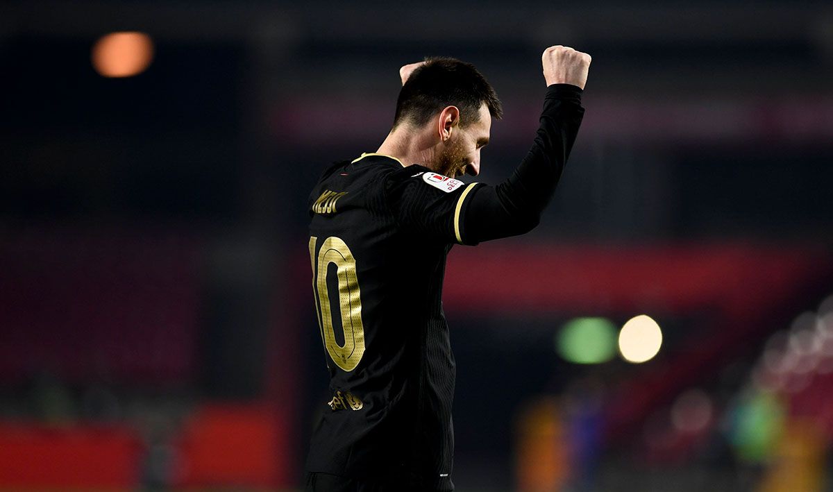 Leo Messi, festejando el gol marcado contra la Real Sociedad