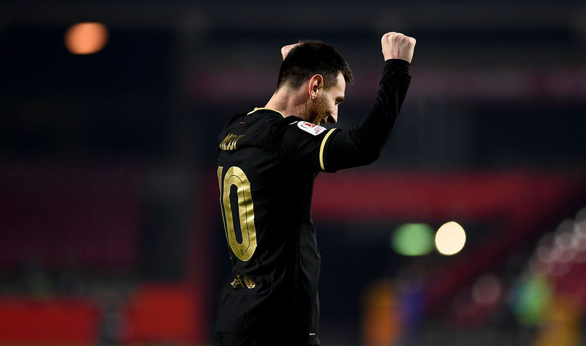 Leo Messi, celebrating the goal against the Real Sociedad