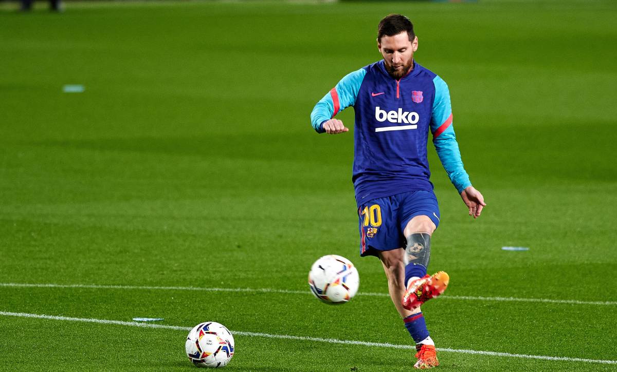Messi en un calentamiento del Barça