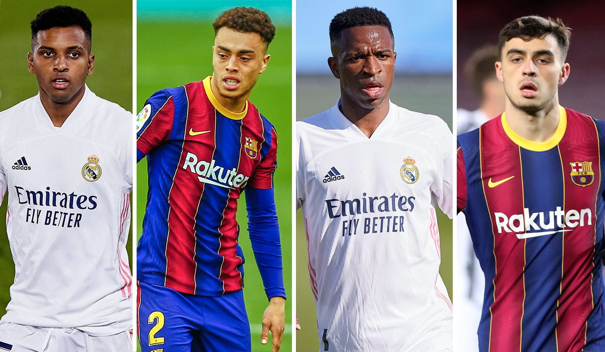 Rodrygo, Dest, Vinícius and Pedri, players of the FC Barcelona and Real Madrid
