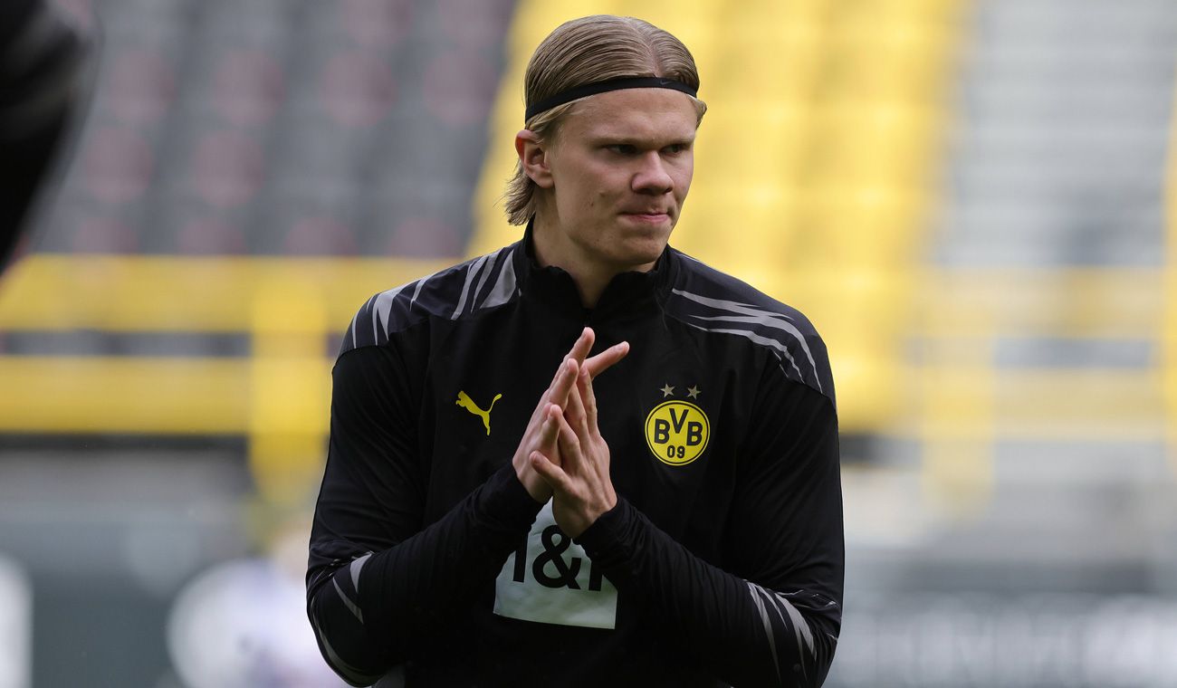 Erling Haaland antes de un partido con el Dortmund