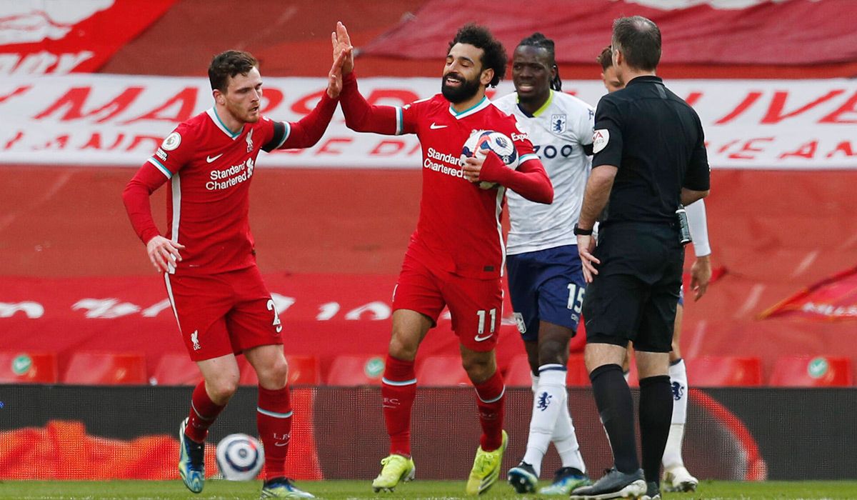 Mohamed Salah celebra un gol en Anfield