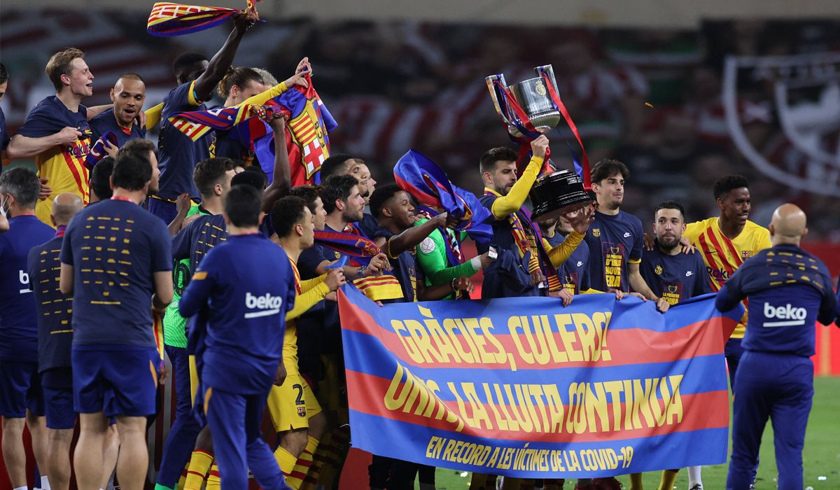 Celebration of the FC Barcelona after the final of the Copa del Rey