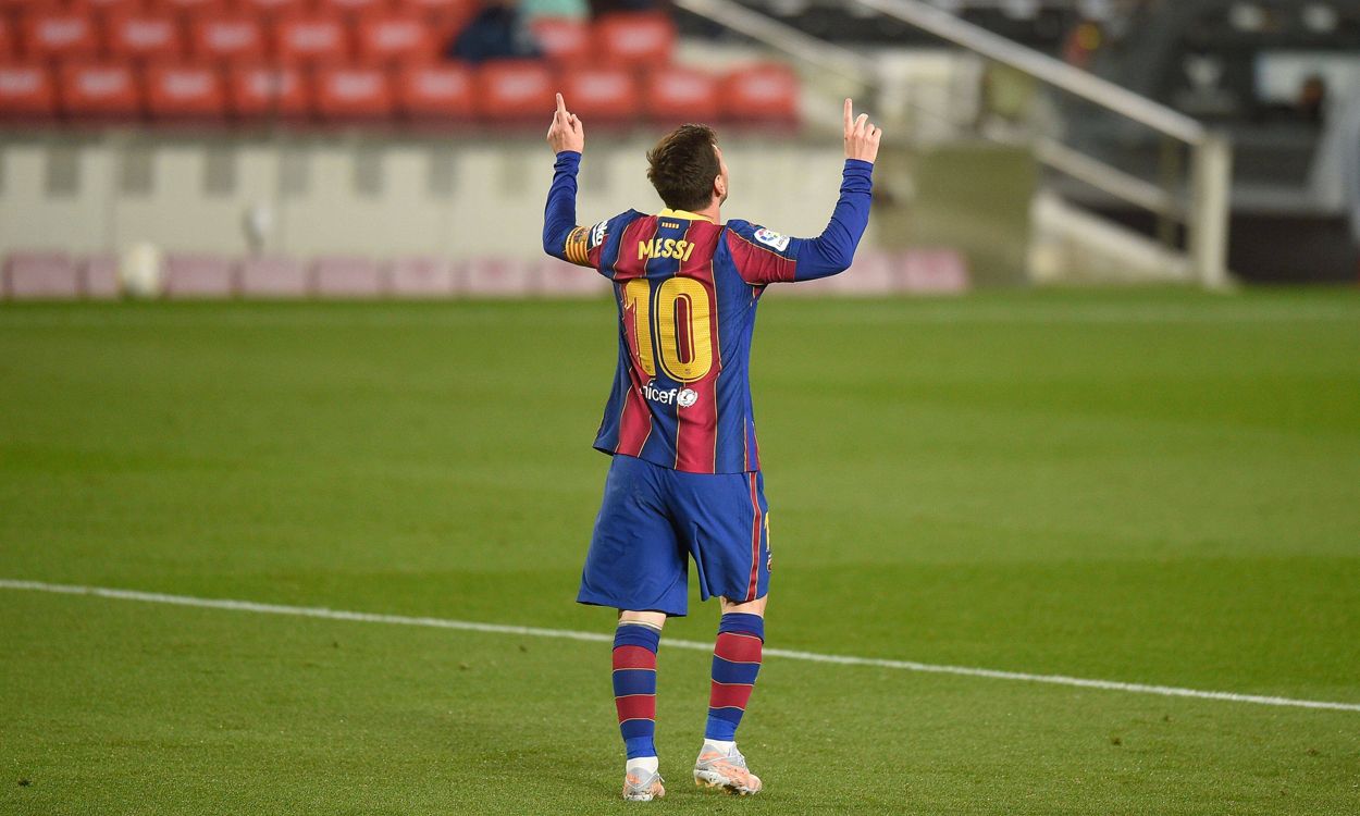 Messi in his particular celebration after a goal