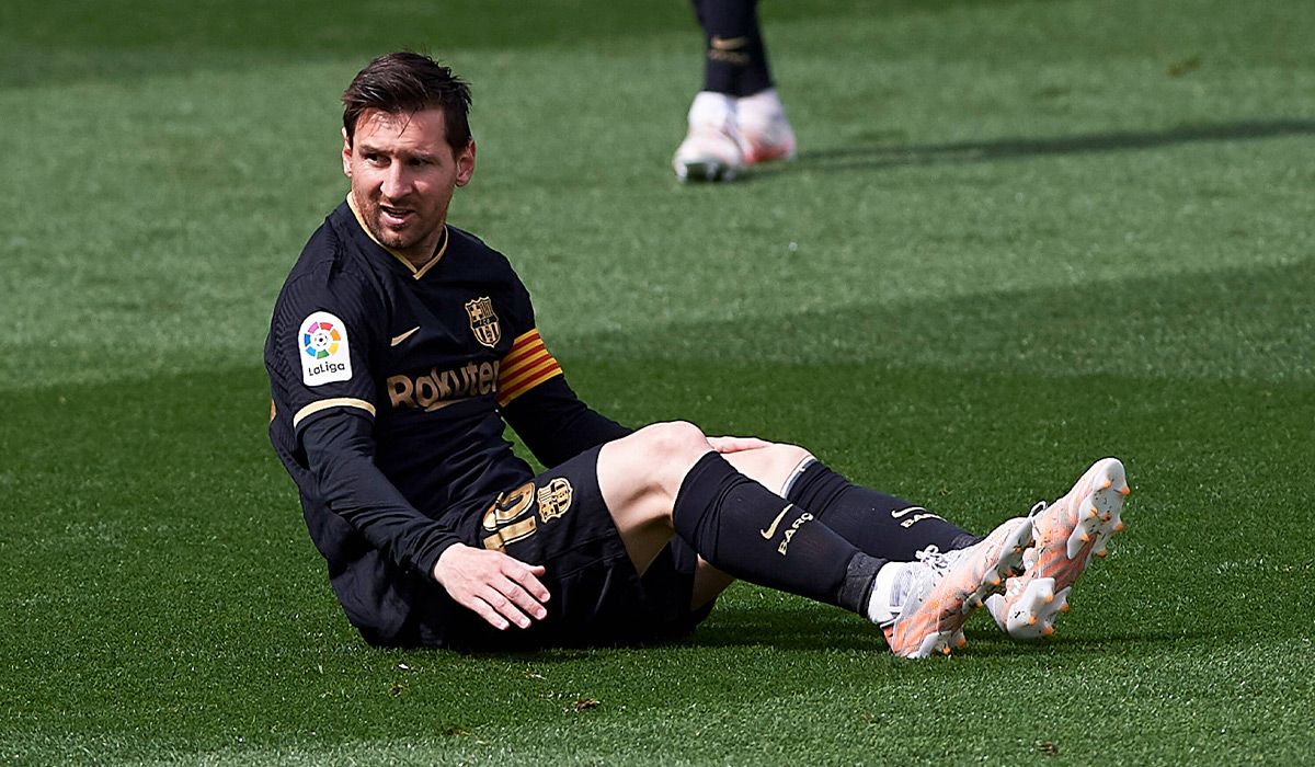 Messi durante un compromiso ante el Villarreal