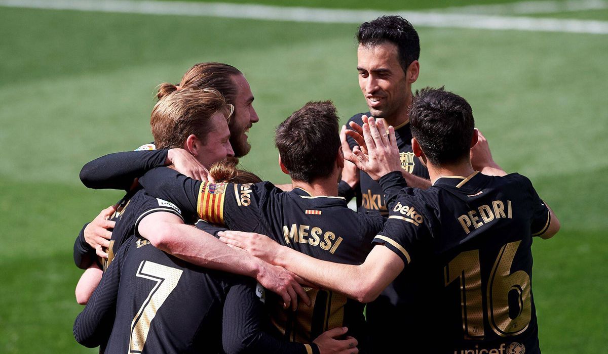 The players of the Barça, celebrating a goal in LaLiga