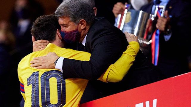 Joan Laporta y Leo Messi en la Copa del Rey