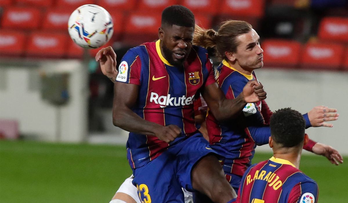 Umtiti And Griezmann, defending a played in front of the Athletic of Bilbao
