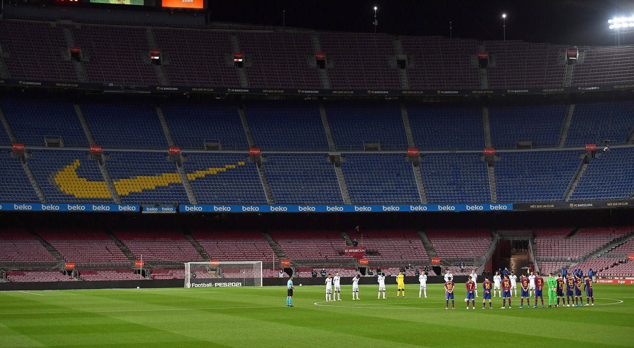 Barça and Getafe save a minute of silence in a Camp Nou empty